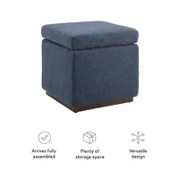 Square Blue Sherpa Upholstered Storage Ottoman