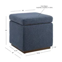 Square Blue Sherpa Upholstered Storage Ottoman