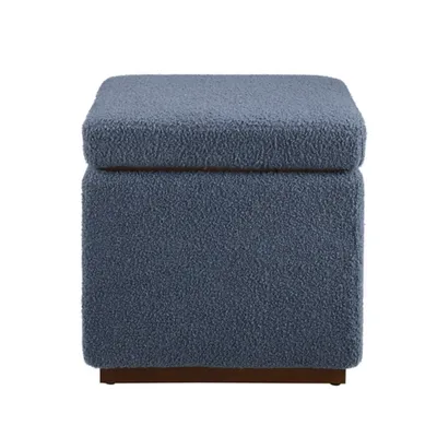 Square Blue Sherpa Upholstered Storage Ottoman