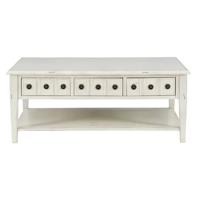 Distressed Cream Wood 3-Drawer Coffee Table