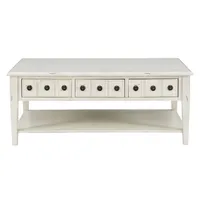 Distressed Cream Wood 3-Drawer Coffee Table