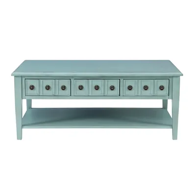 Distressed Turquoise Wood 3-Drawer Coffee Table