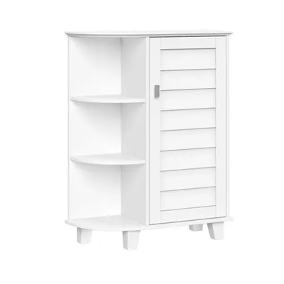 White Wood Shutter Door Open Shelf Cabinet