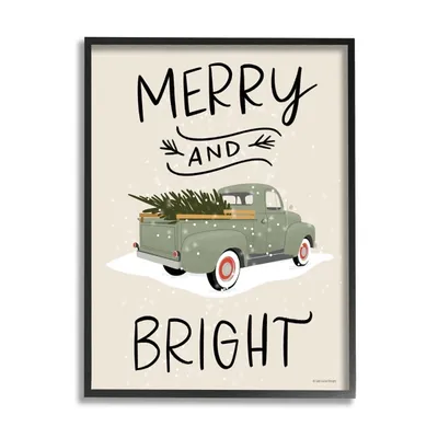 Merry & Bright Green Truck Framed Art Print