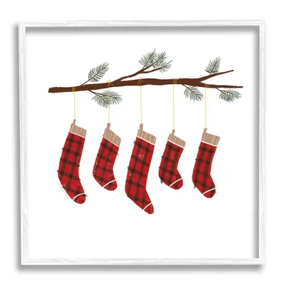 Plaid Stockings on a Branch Wall Plaque