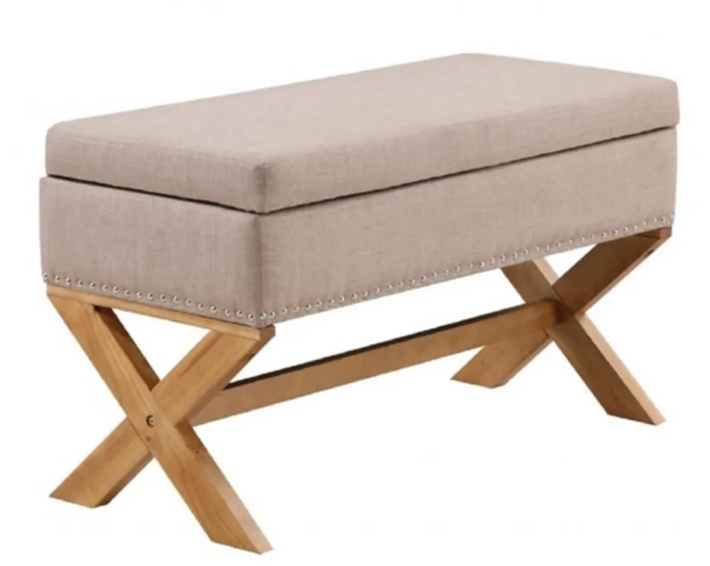 Beige Crossed Storage Ottoman