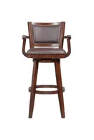 Brown Wood and Faux Leather Swivel Bar Stool