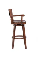 Brown Wood and Faux Leather Swivel Bar Stool