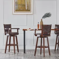 Brown Wood and Faux Leather Swivel Bar Stool