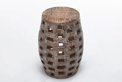 Whitewashed Wood Barrel Patterned Side Table