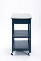 Navy Wood and Stainless Steel Top Kitchen Cart