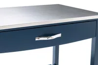 Navy Wood and Stainless Steel Top Kitchen Cart