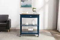 Navy Wood and Stainless Steel Top Kitchen Cart