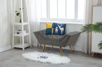 Gray Upholstered Tufted Button Curved Bench