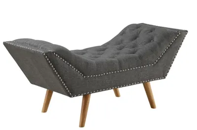 Gray Upholstered Tufted Button Curved Bench