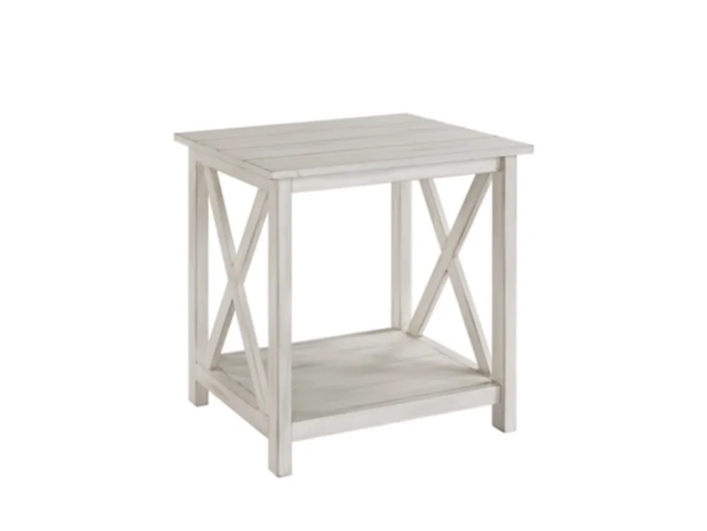 Antique Whitewashed Wood Square Side Table