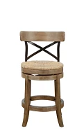 Light Brown Wood and Seagrass Swivel Counter Stool