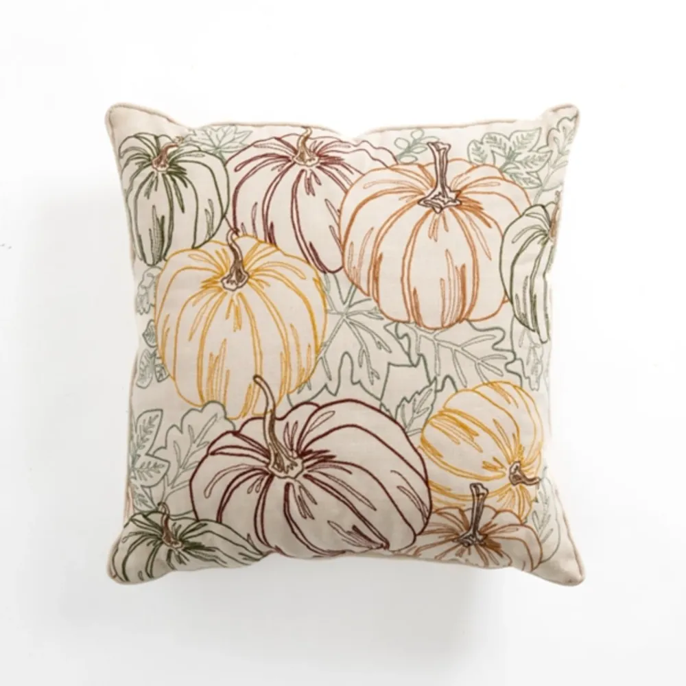 Fall Embroidered Pumpkin Pillow