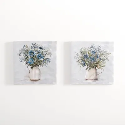 Blue Floral Array Canvas Art Prints, Set of 2