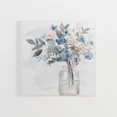 Blue Bouquet in Clear Vase Canvas Art Print
