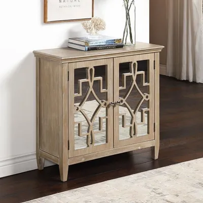 Brown Wood Mirrored Doors Cabinet