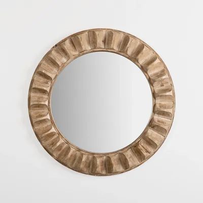 Round Natural Textured Wood Wall Mirror