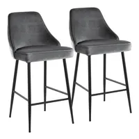 Gray Velvet Upholstered Counter Stools, Set of 2