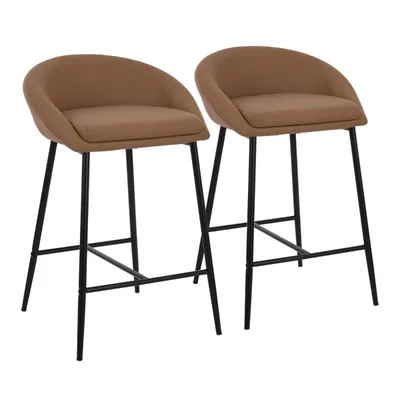Brown Faux Leather Low Counter Stools, Set of 2
