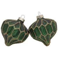 Green & Gold Onion & Finial Ornaments, Set of 4