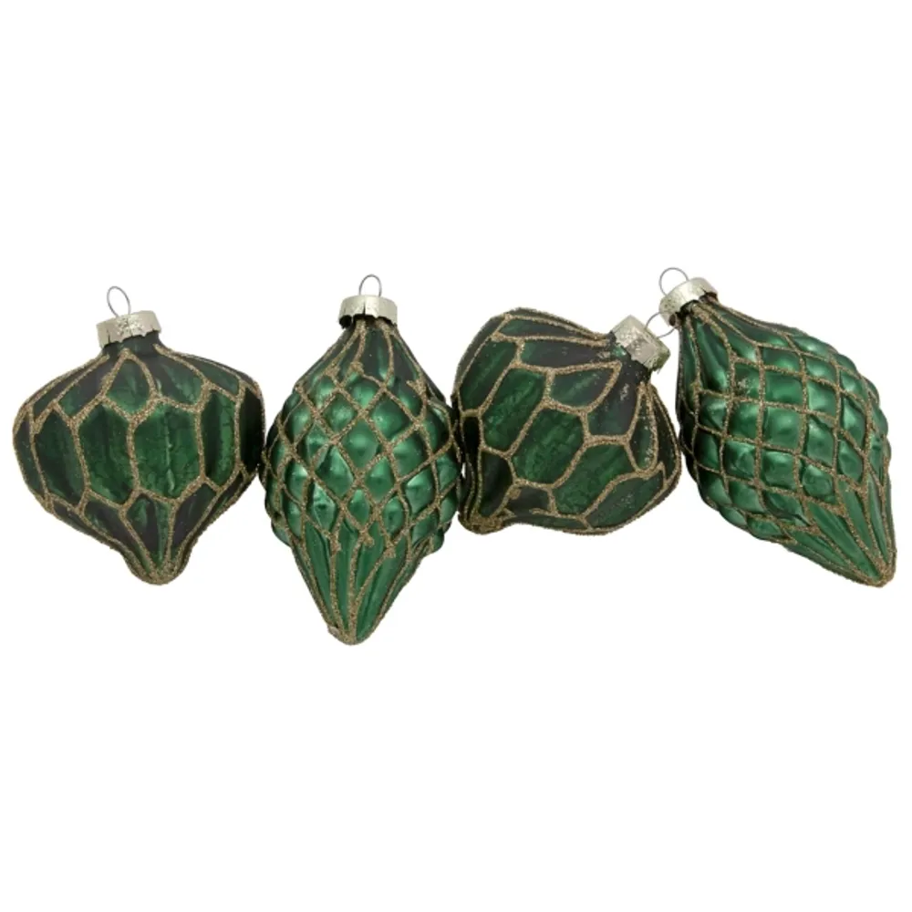 Green & Gold Onion & Finial Ornaments, Set of 4