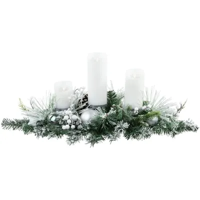 Flocked Pine and Ornament Candle Centerpiece