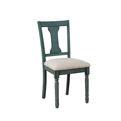 Blue Wood Upholstered Dining Chairs, Set of 2