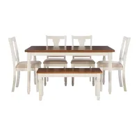 White and Light Brown Wood 6-pc. Dining Set