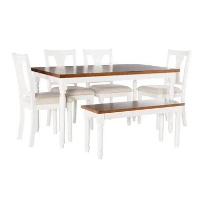 White and Light Brown Wood 6-pc. Dining Set