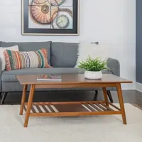 Brown Wood Slatted Bottom Shelf Coffee Table