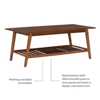 Brown Wood Slatted Bottom Shelf Coffee Table