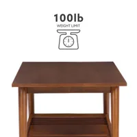 Brown Wood Slatted Bottom Shelf Coffee Table
