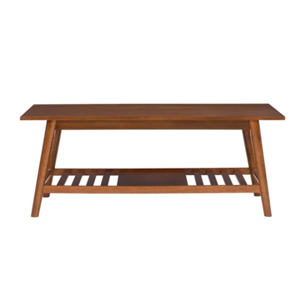 Brown Wood Slatted Bottom Shelf Coffee Table