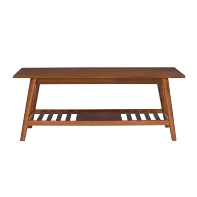 Brown Wood Slatted Bottom Shelf Coffee Table