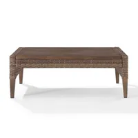 Brown Wicker Slatted Top Outdoor Coffee Table