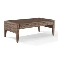 Brown Wicker Slatted Top Outdoor Coffee Table