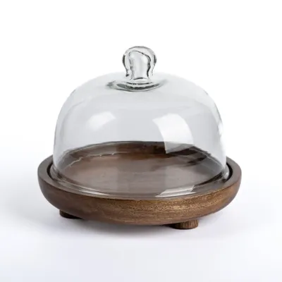 Mango Wood Cake Stand with Cloche