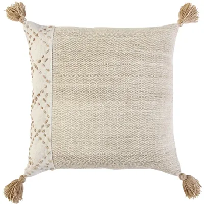 Natural Kantha Stitch Recycled Throw Pillow