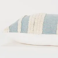 Teal and Natural Tufted Stripes Lumbar Pillow