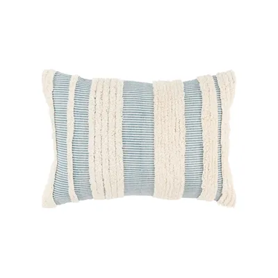 Teal and Natural Tufted Stripes Lumbar Pillow