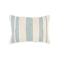 Teal and Natural Tufted Stripes Lumbar Pillow