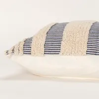 Navy and Natural Tufted Stripes Lumbar Pillow