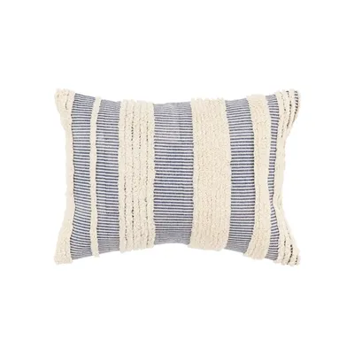 Navy and Natural Tufted Stripes Lumbar Pillow