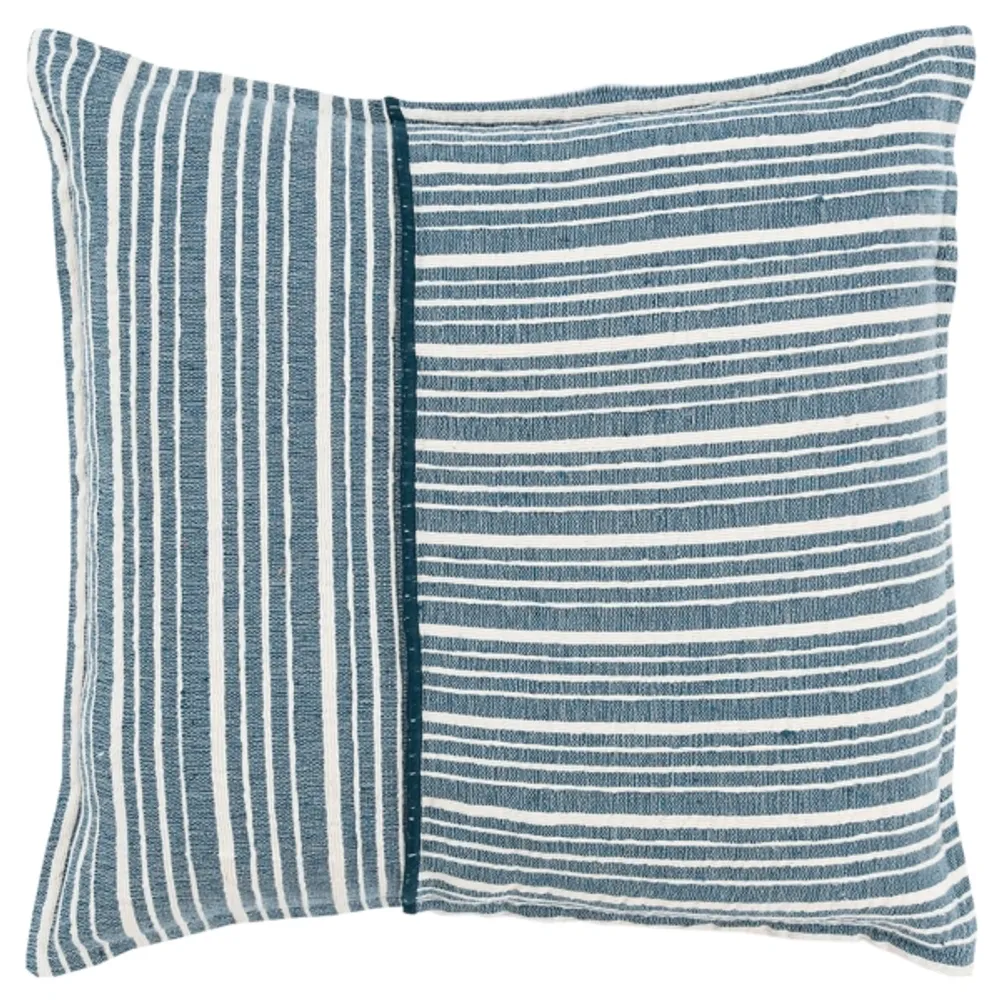 Teal and Ivory Directional Stripes Pillow