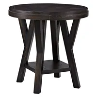 Round Black Wood Flared Base Side Table